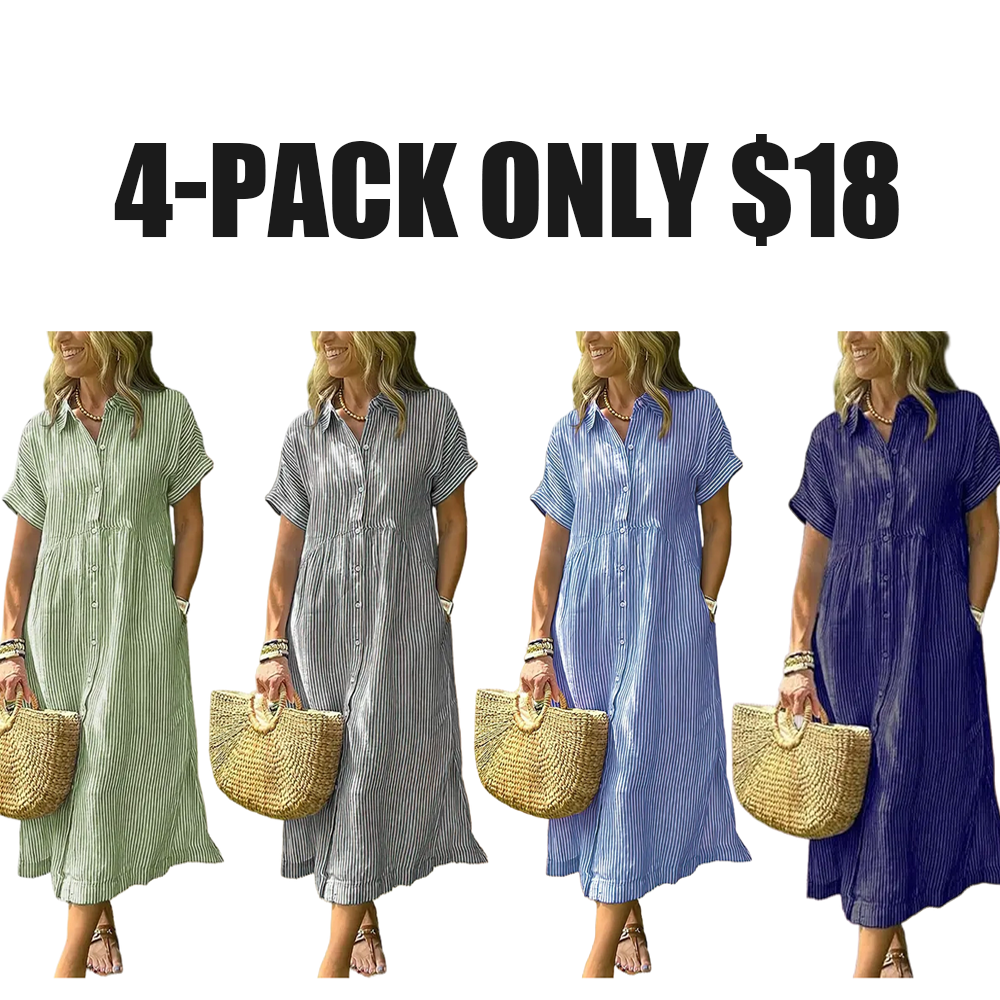 Women's loose-fitting midi striped shirt dress