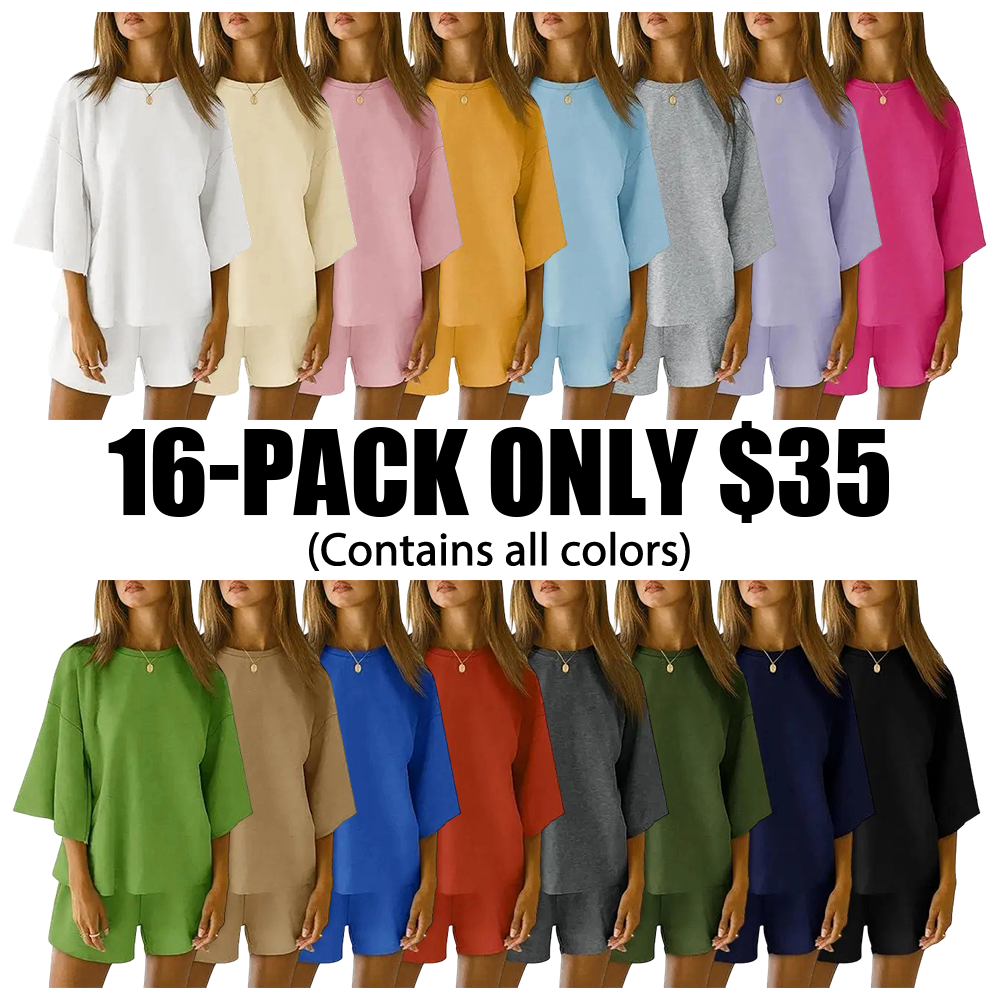 Pajama Sets 3/4 Sleeve Oversized Tops And Elastic Waist Shorts