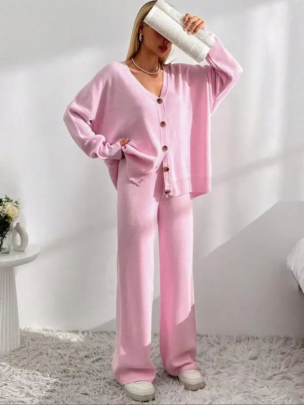Women’s Knit Cardigan & Wide-Leg Pants Set