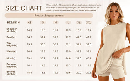 🏆New Style-49%OFF🔥Women's 2 Piece Outfits Summer Knit Sweater Set Sleeveless Tunic Top Matching Shorts