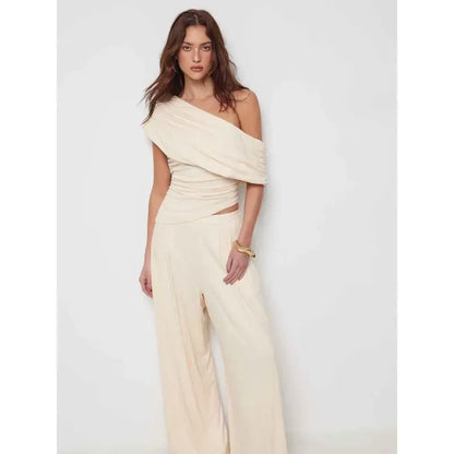 🎉Hot Sale🔥-Women'S One-Shoulder Wide-Leg Pants Suit