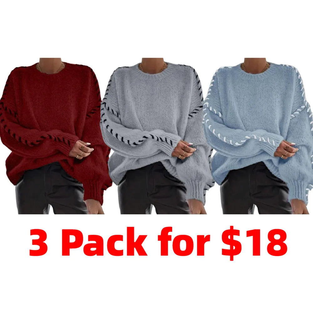 Women's Contrast Binding Drop Shoulder Sweater
