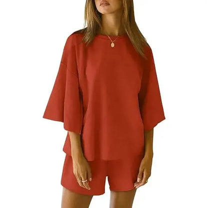 Pajama Sets 3/4 Sleeve Oversized Tops And Elastic Waist Shorts