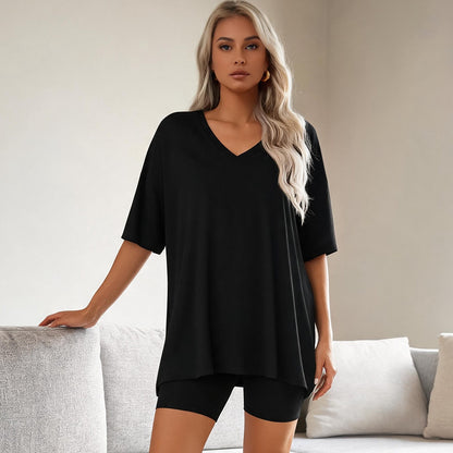 ✨ Women's Summer Lounge Set | Oversized Tee & Biker Shorts Set