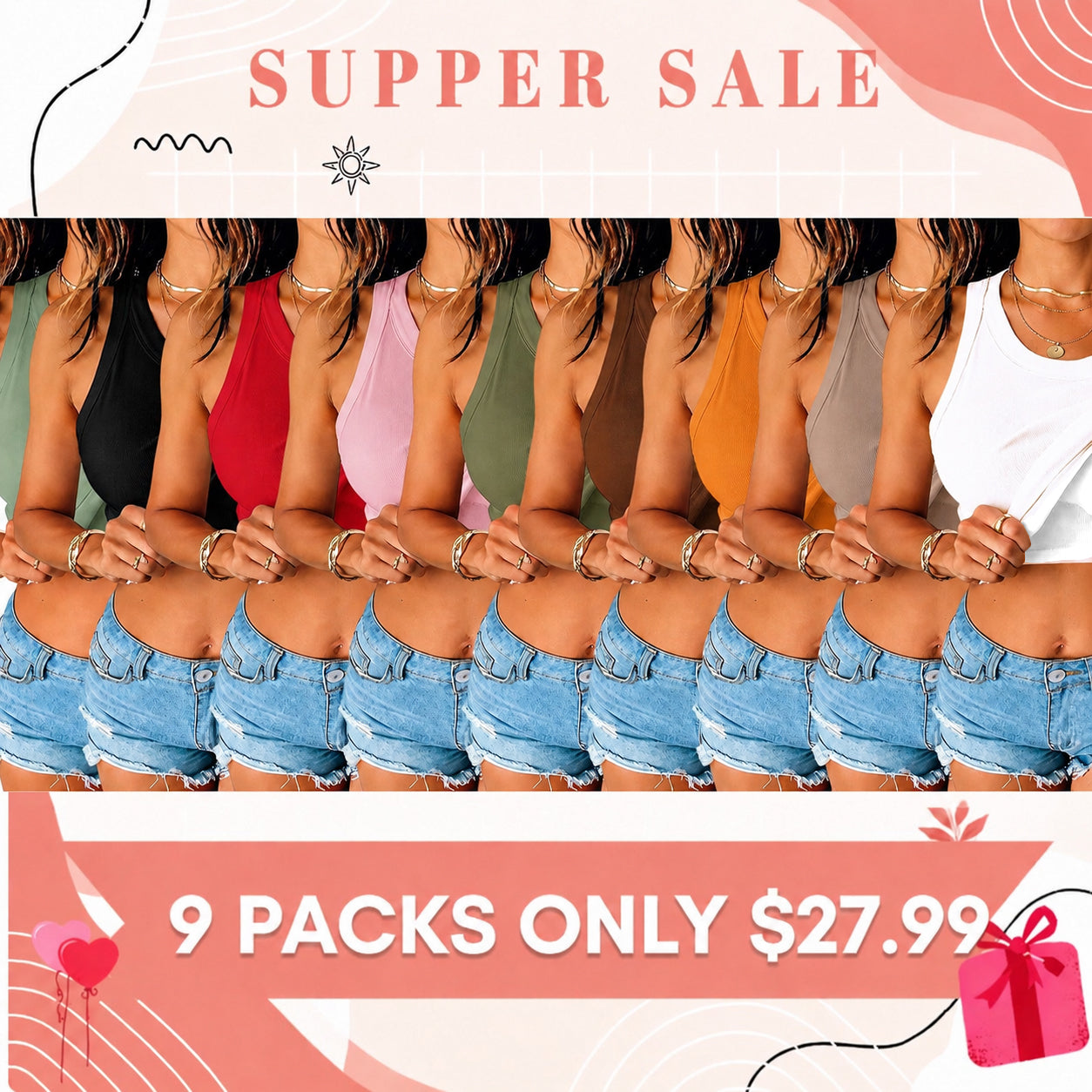 This Week's Special Price🍃Round Neck Built-in Bra Ribbed Tank Top Fit Casual Comfortable💥