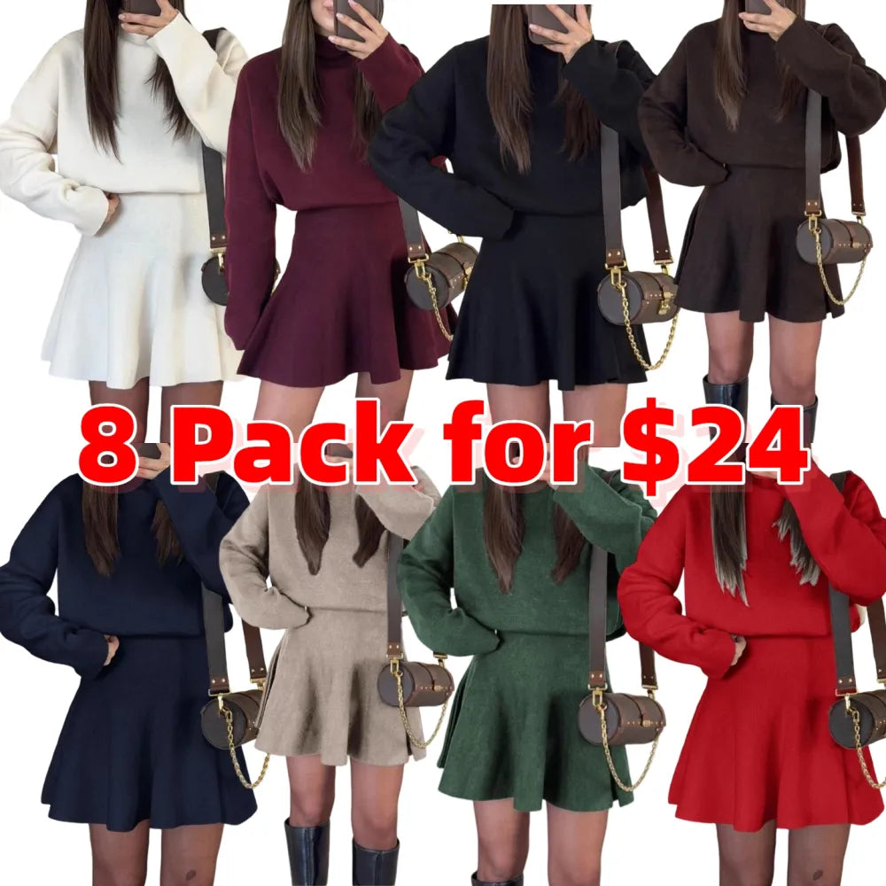 Women's Casual Half-High Neck Long Sleeve Knit Dress