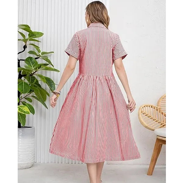 Women's loose-fitting midi striped shirt dress