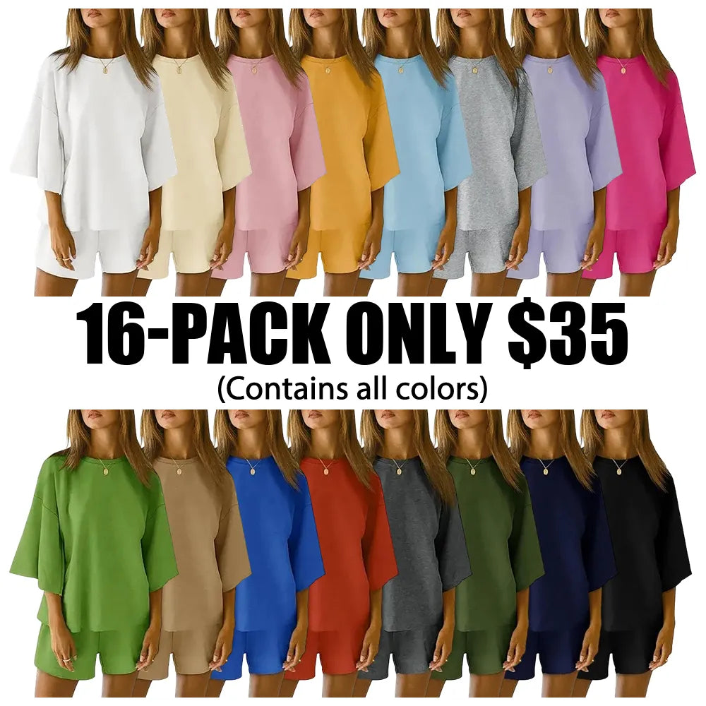 Pajama Sets 3/4 Sleeve Oversized Tops And Elastic Waist Shorts