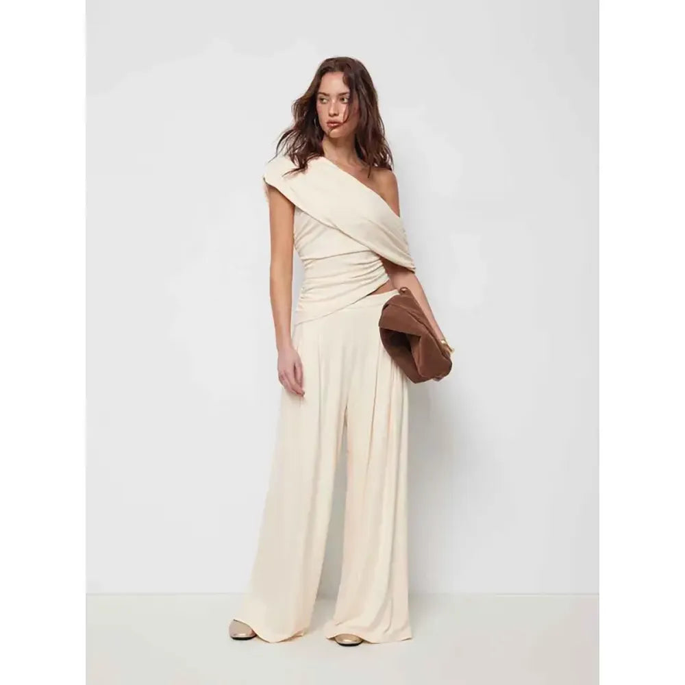 🎉Hot Sale🔥-Women'S One-Shoulder Wide-Leg Pants Suit