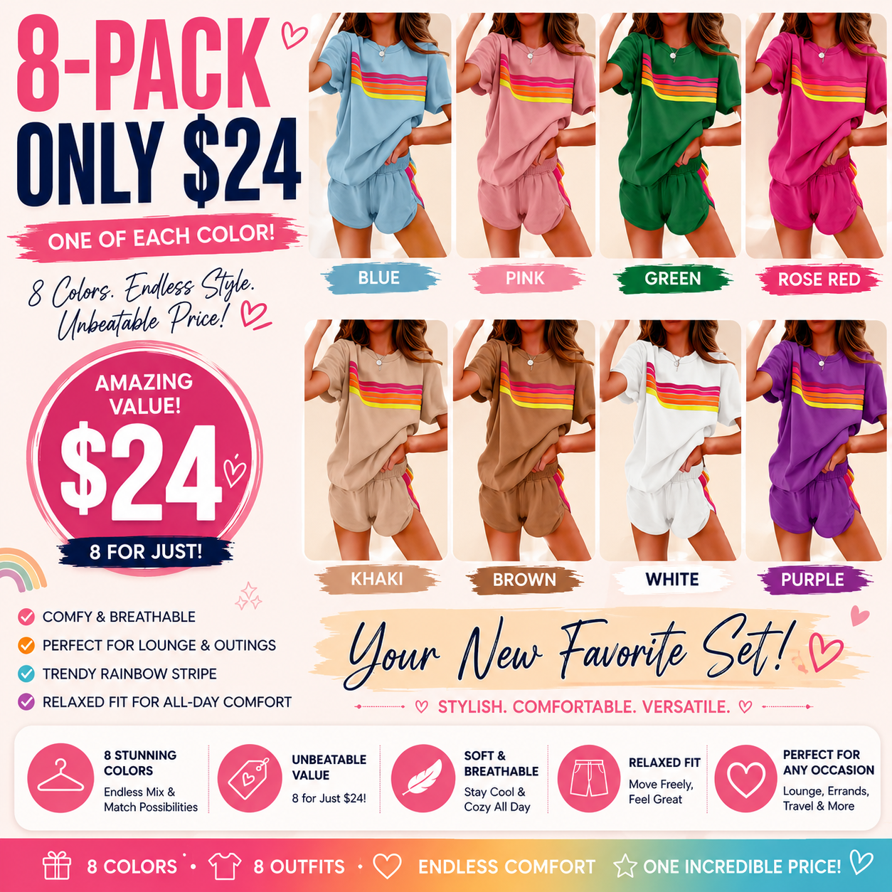 Women's Short 2-Piece Rainbow