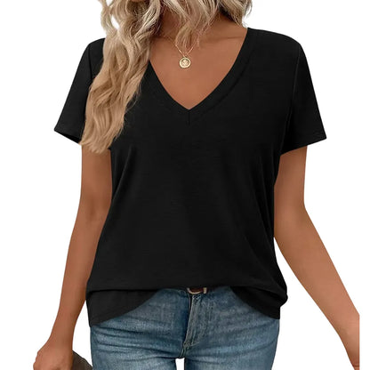 Women's Casual V-Neck Oversized Short Sleeve Loose Basic Tees