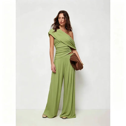 🎉Hot Sale🔥-Women'S One-Shoulder Wide-Leg Pants Suit