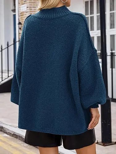 ✨Womens Oversized Mock Neck Batwing Long Sleeve Ribbed Knit Casual Tunic Sweater🔥