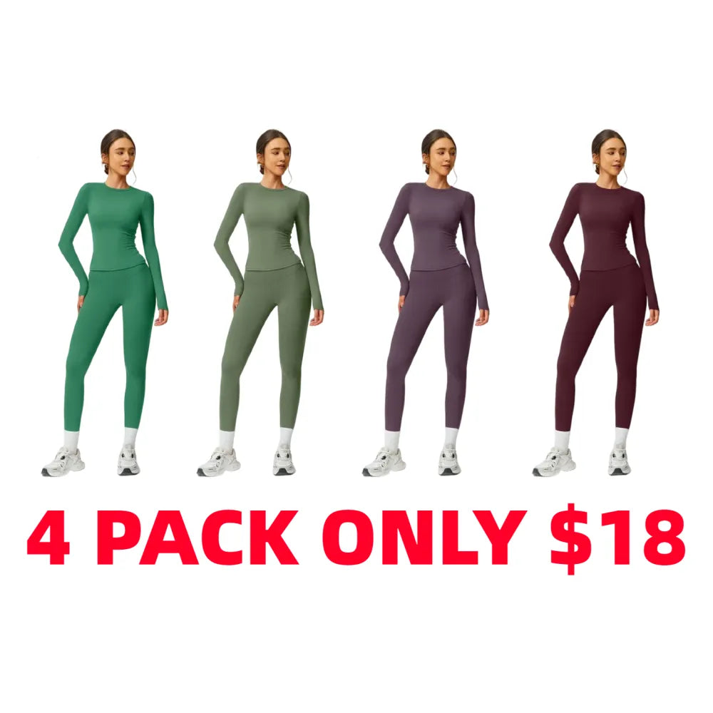 Women’s Two-Piece Patchwork Yoga Set – High Elastic Slim Fit Long Sleeve Top & Tight Pants