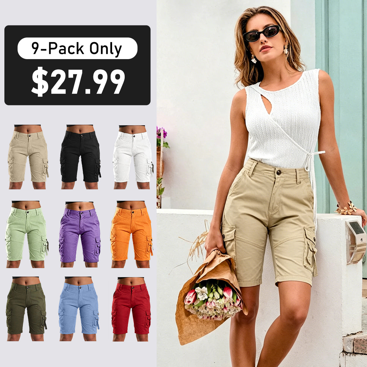 🔥 Women's Stretch Cargo Shorts | Lightweight, Comfortable & Functional 💖