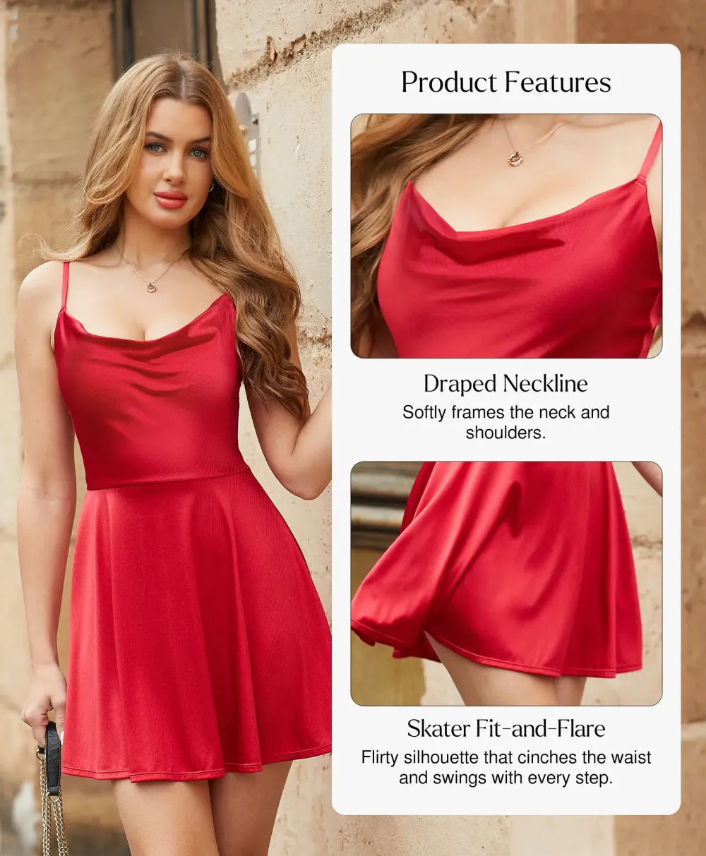 Women's Sleeveless Style Sexy Satin Square Neck Tummy Control with Inbuilt Bra Casual