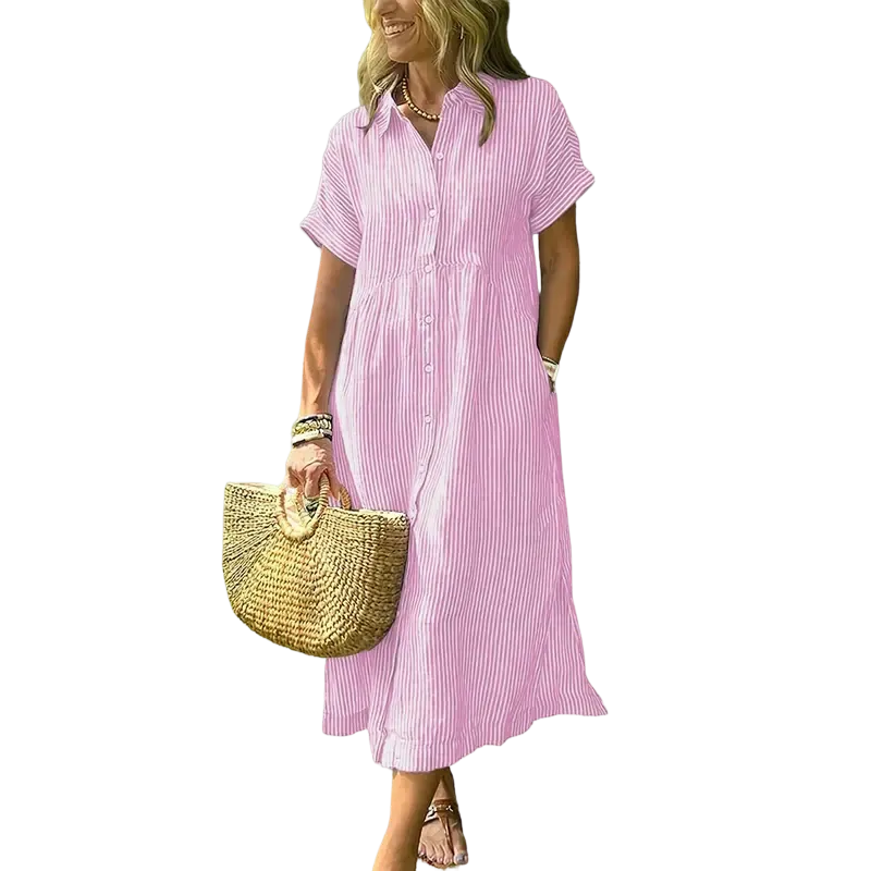 Women's loose-fitting midi striped shirt dress