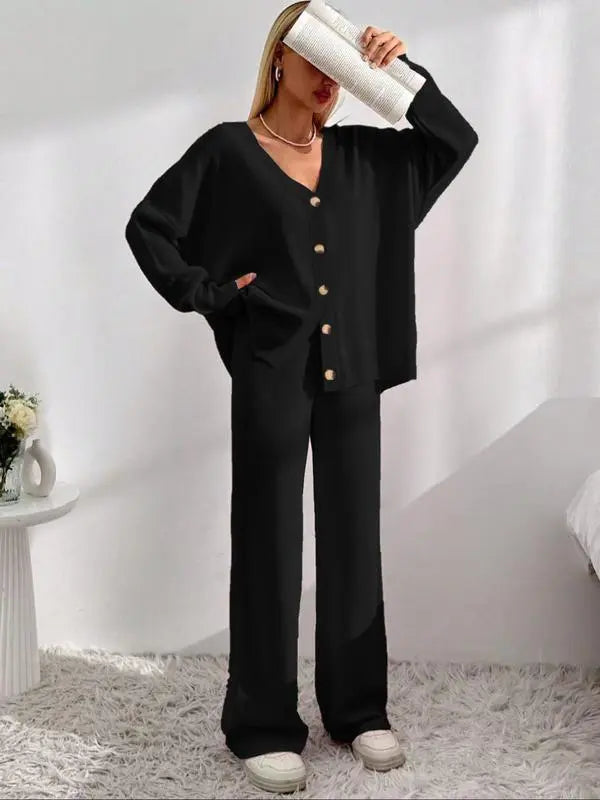 Women’s Knit Cardigan & Wide-Leg Pants Set