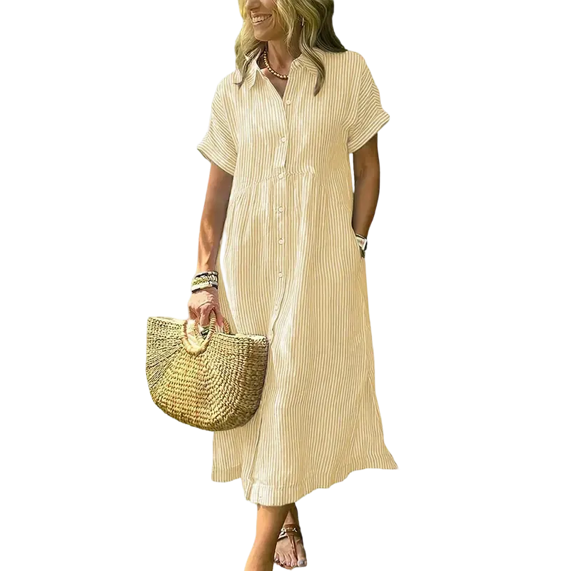 Women's loose-fitting midi striped shirt dress