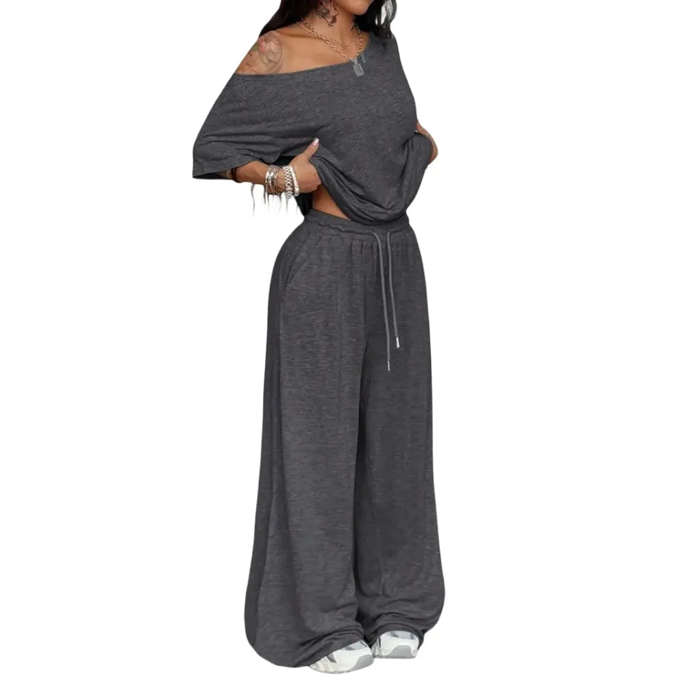 Women's Casual Solid Color Sport Two-Piece Set Loose Long Pants