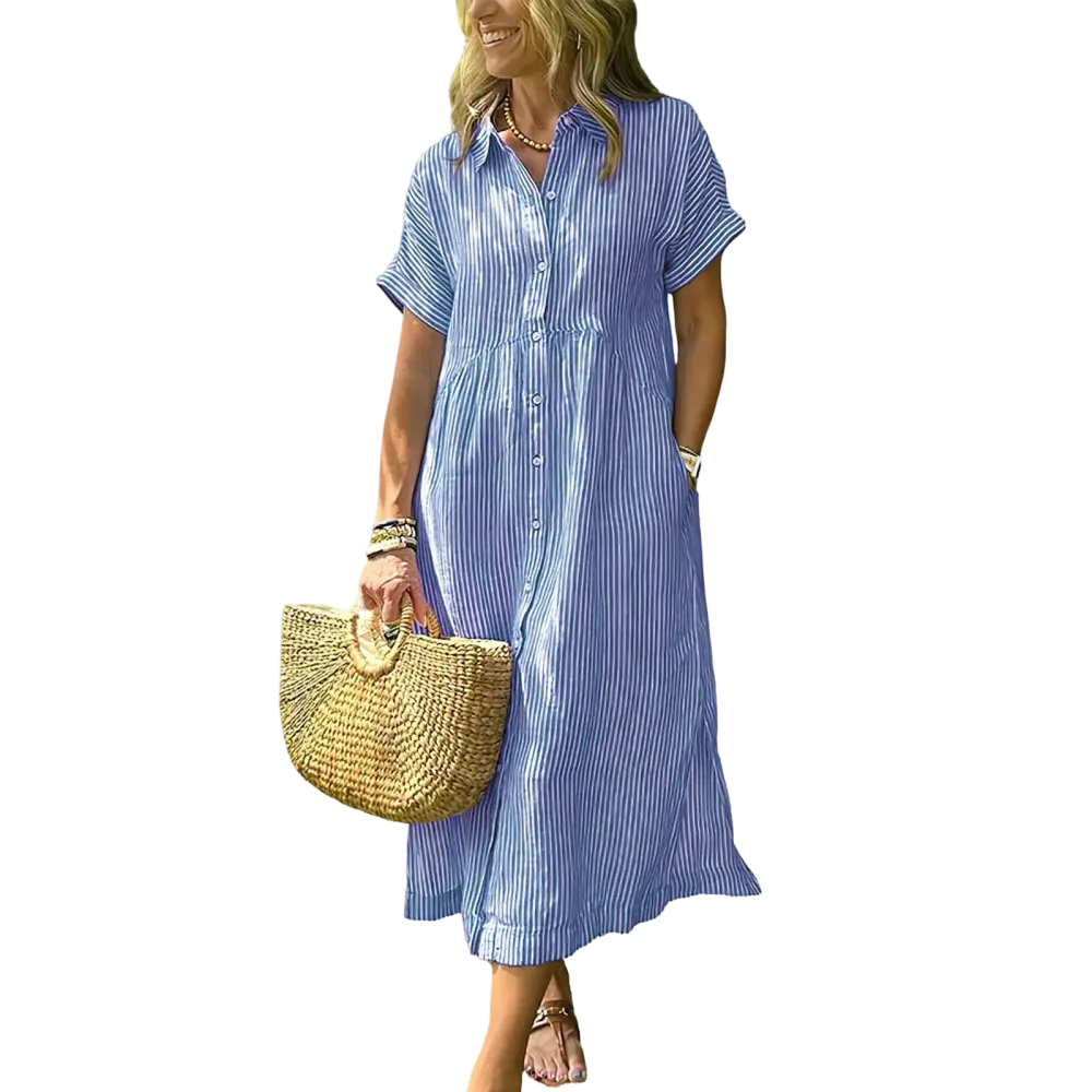 Women's loose-fitting midi striped shirt dress