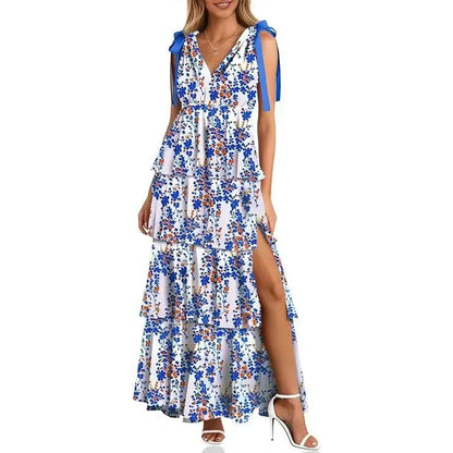 Dress Tie Strap Sleeveless V Neck High