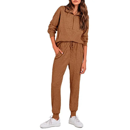 Women's 2-Piece Sweatpants Set Long Sleeve Half Zip Pullover Sweatshirt & Joggers Pants