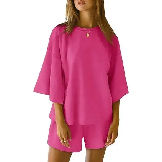 Pajama Sets 3/4 Sleeve Oversized Tops And Elastic Waist Shorts