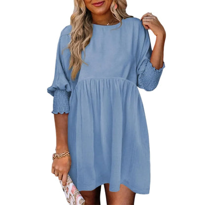Women's Black Crew Neck Short Sleeve Flowy Swing Mini Tunic Dress
