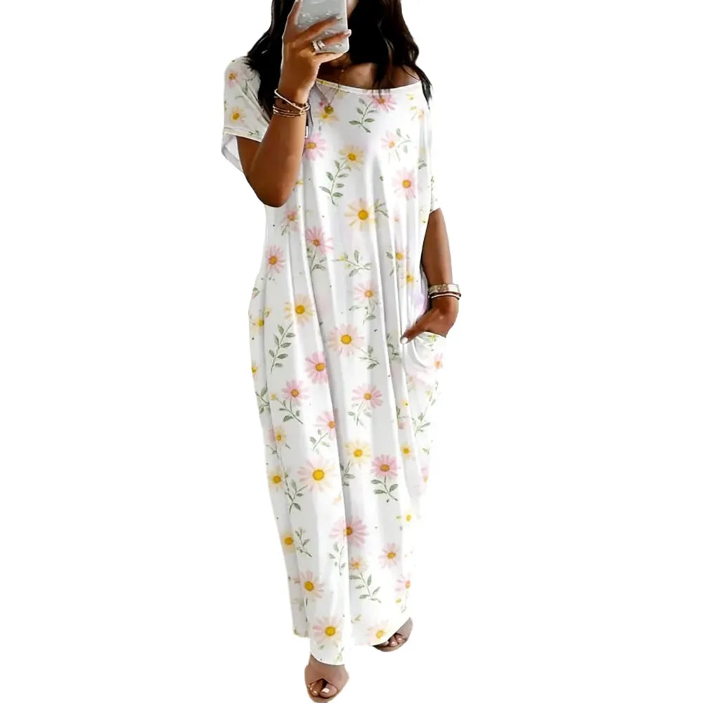 Women's Pocket Round Neck Nightdress Lady's Sleepwear Dresses