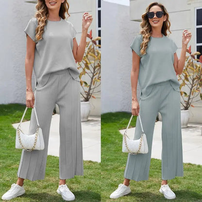 Women's Knit Pullover Tops High Waisted Pants Set