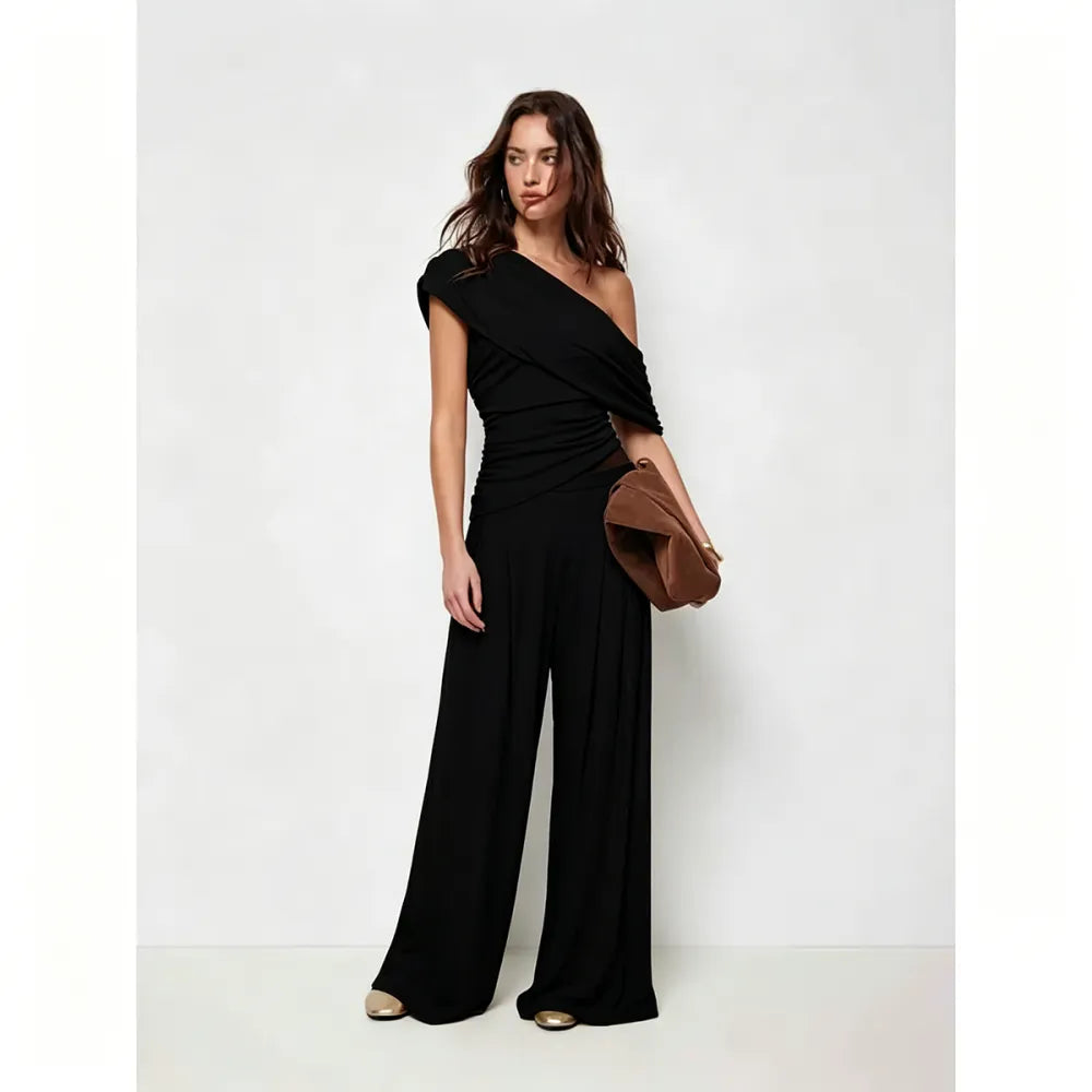 🎉Hot Sale🔥-Women'S One-Shoulder Wide-Leg Pants Suit