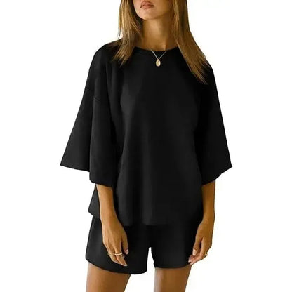Pajama Sets 3/4 Sleeve Oversized Tops And Elastic Waist Shorts