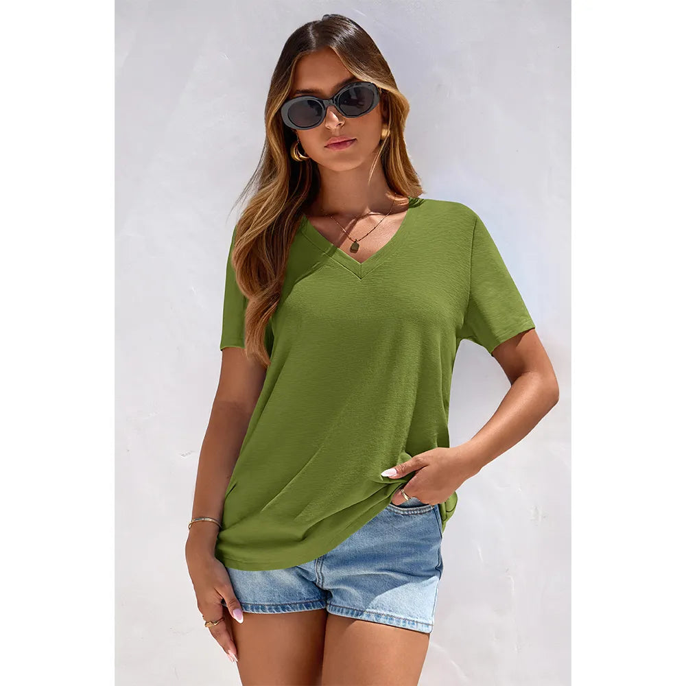 Women's Casual V-Neck Oversized Short Sleeve Loose Basic Tees