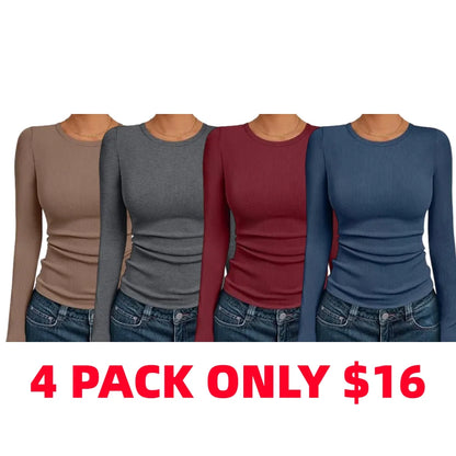 🔥8- PACK Women's Long Sleeve Blouses Shirts with Ribbed Knit Work Office Basic Tops