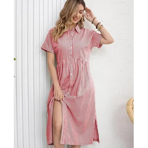 Women's loose-fitting midi striped shirt dress