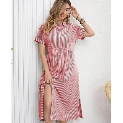 Women's loose-fitting midi striped shirt dress