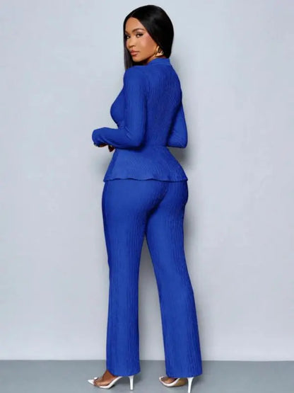 Women's Elegant V Neck Long Sleeve T-Shirt And Wide Leg Pants Two Piece Set