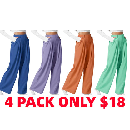 High Waisted Plicated Side Pocket Wide Waffle Work Pants