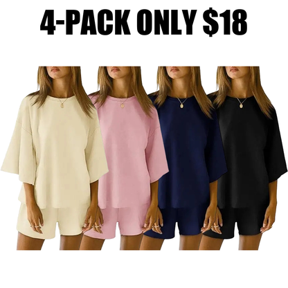 Pajama Sets 3/4 Sleeve Oversized Tops And Elastic Waist Shorts