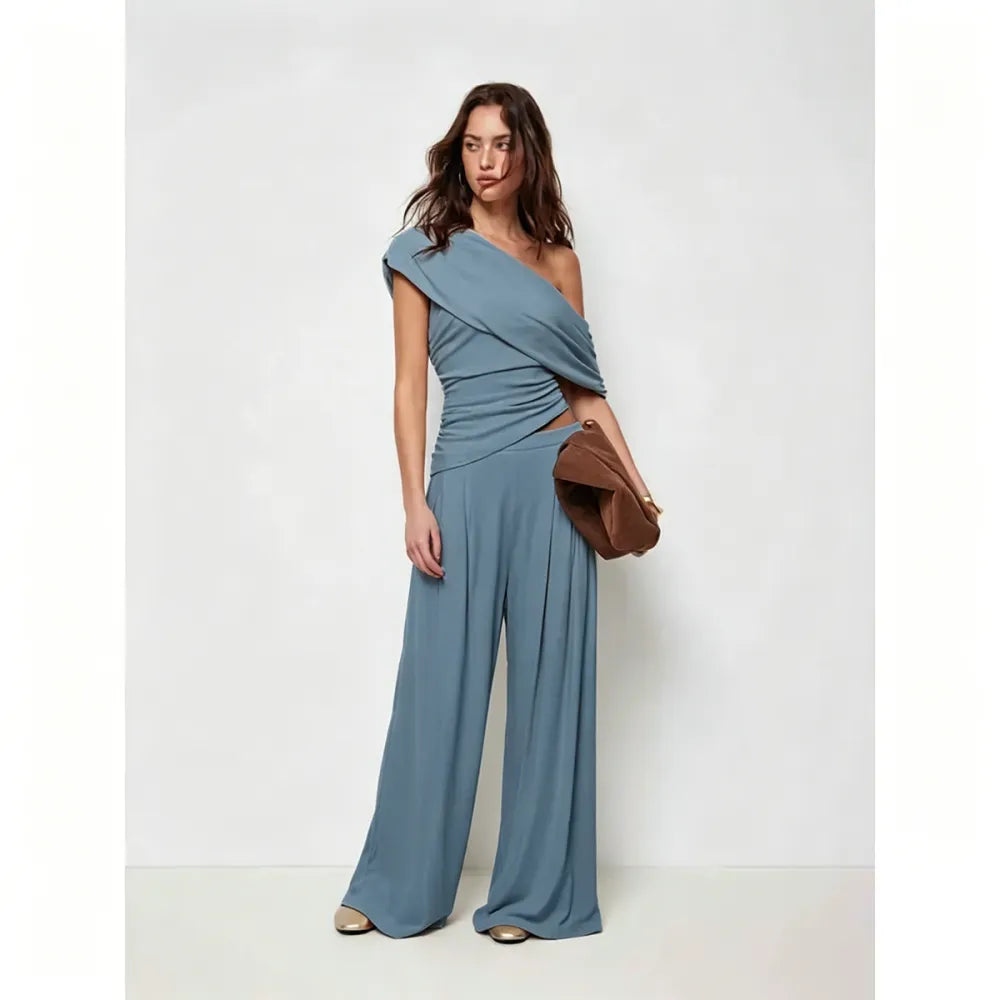 🎉Hot Sale🔥-Women'S One-Shoulder Wide-Leg Pants Suit