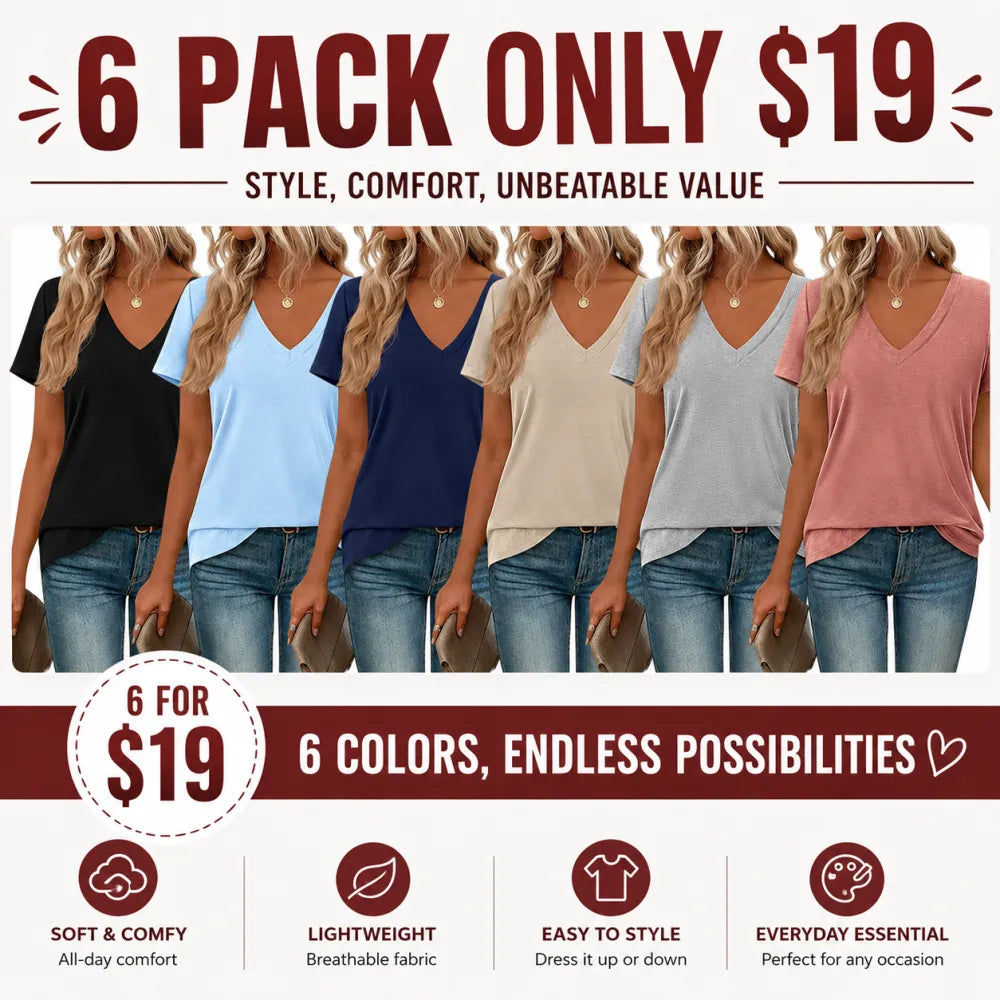 Women's Casual V-Neck Oversized Short Sleeve Loose Basic Tees