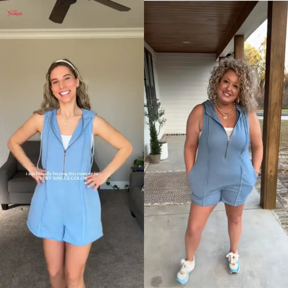 Short Half Zipper Sports Jumpsuit