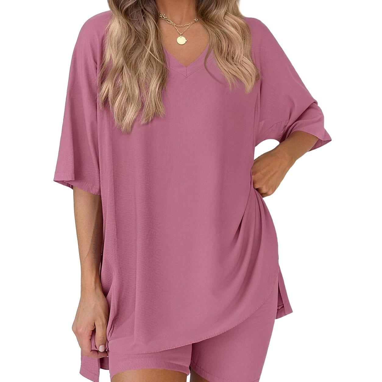 ✨ Women's Summer Lounge Set | Oversized Tee & Biker Shorts Set
