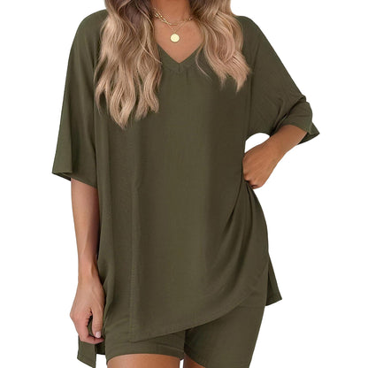 ✨ Women's Summer Lounge Set | Oversized Tee & Biker Shorts Set