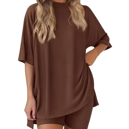 ✨ Women's Summer Lounge Set | Oversized Tee & Biker Shorts Set