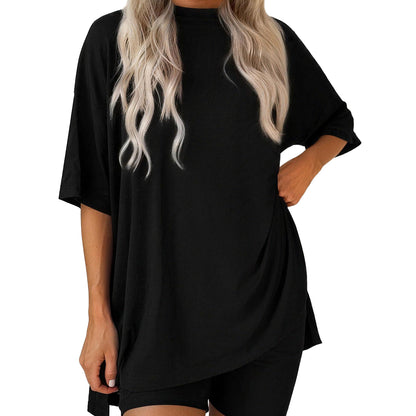 ✨ Women's Summer Lounge Set | Oversized Tee & Biker Shorts Set