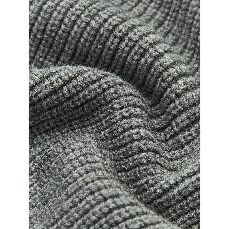 Denim Panel Ribbed Lapel Sweater