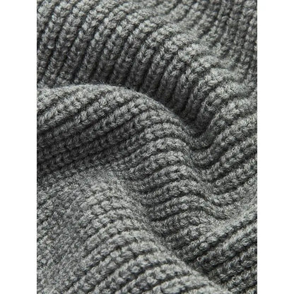Denim Panel Ribbed Lapel Sweater