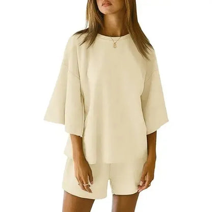 Pajama Sets 3/4 Sleeve Oversized Tops And Elastic Waist Shorts